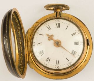 Antique Corbett Hadleigh Verge Fusee Pocket Watch Gilt,  Horn Pair Cases