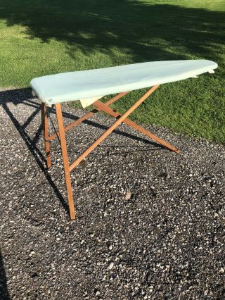 Vintage Wooden Ironing Board With Springs,  Cloth & Foam Pad Intact