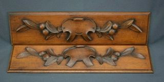 Antique Carved Wood French Farmhouse Scroll Leaves Pediment Panel