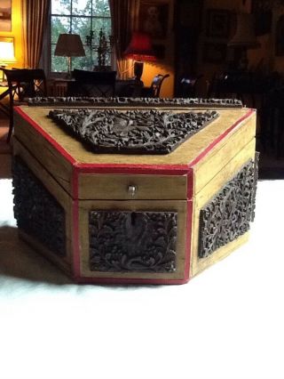 Antique Anglo Indian Sandalwood Sadeliware Carved Vizagapatam Letter Case Box