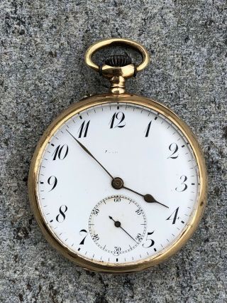 F.  Baud Montreux Gold Plate Pocket Watch 18.  69n Longines Porcelain Dial