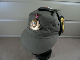 Vintage Russian Military Hat With 11 Pins Badges