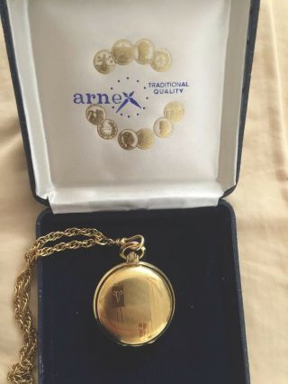 Arnex 17 Jewels Incabloc Swiss Made Gold Presentation Pocket Watch,  Chain & Case 2