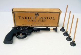 Vintage 1950s Marx Pressed Steel Toy Target Pistol With Dart & Box