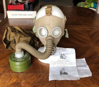 Vintage Childrens Xl Gas Mask With Filter Canister,  Hose,  Satchel,  Instructions
