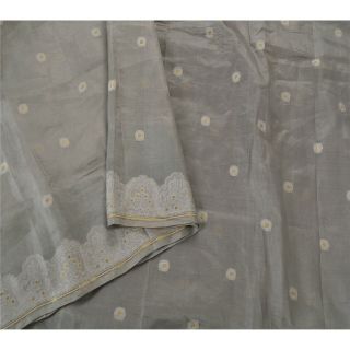 Sanskriti Vintage Grey Saree 100 Pure Silk Woven Craft 5 Yd Decor Fabric Sari