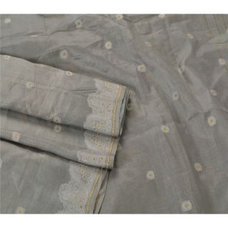 Sanskriti Vintage Grey Saree 100 Pure Silk Woven Craft 5 Yd Decor Fabric Sari 3
