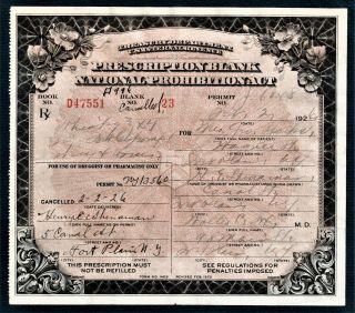 1926 Prohibition Whiskey Prescription Antique Doctor Fox Pharmacy Bar Sparks Ny