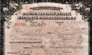 1926 Prohibition Whiskey Prescription Antique Doctor Fox Pharmacy Bar Sparks NY 2