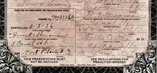 1926 Prohibition Whiskey Prescription Antique Doctor Fox Pharmacy Bar Sparks NY 3