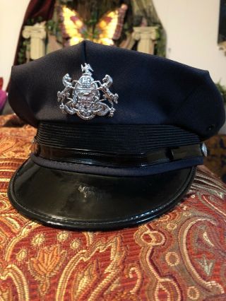 Vintage Blue Black Police Hat Cap Size 6 7/8 Made In Usa