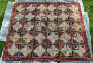 Large Vintage 1870s - 1890s Log Cabin Quilt Hand Made In Upstate Ny - Very Old