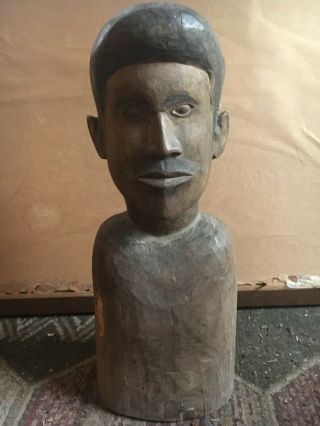 Vintage Hand Carved Wooden Sculpture Male Man Bust Painted 7 X 16 In