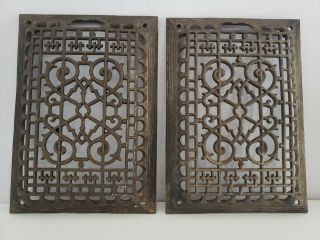 2 Cast Iron Grate/vent Covers Ornate Victorian Wall Raised Matching Pair