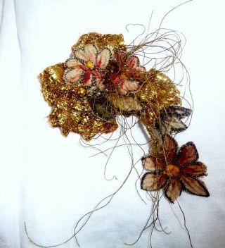 Opulent 4 1/2 " Handmade Flower Made With Victorian French Chenille & Metallic