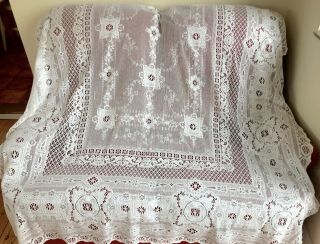 Very Pretty Vintage White Cotton Lace Tablecloth 3