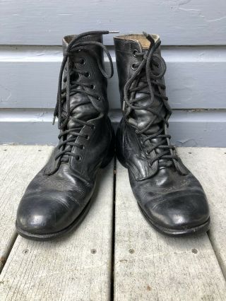 Vintage 1982 U.  S.  Military Army Marines 9 1/2 W Black Leather Combat Boots