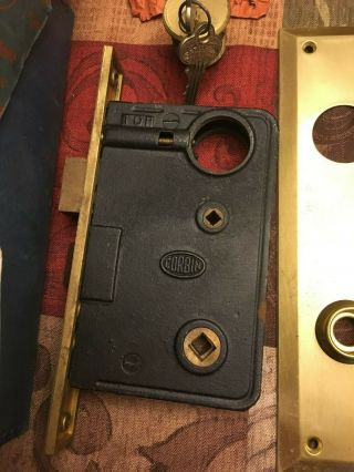 Vintage Corbin No.  1343 Mortise Lock Set Door Handle Mechanism USA 2