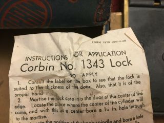 Vintage Corbin No.  1343 Mortise Lock Set Door Handle Mechanism USA 8