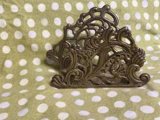 Vtg Art Deco Nouveau Style Ornate Brass Letter Napkin Holder Organizer