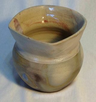 Studio Pottery Bowl Signed Stoneware Jar Or Vase Pinched Rim 2