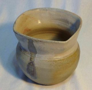 Studio Pottery Bowl Signed Stoneware Jar Or Vase Pinched Rim 3
