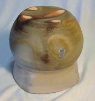 Studio Pottery Bowl Signed Stoneware Jar Or Vase Pinched Rim 7