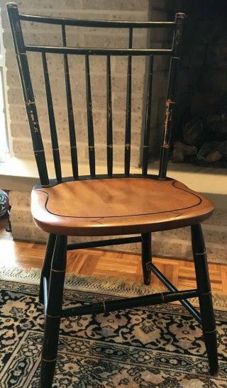 Signed Hitchcock Co Solid Maple & Black Lacquer Stenciled Side Chair