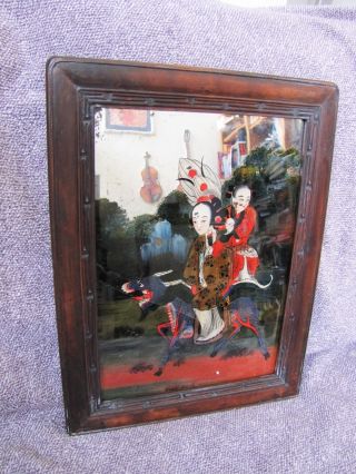 Antique Late 19th Century “maiden Who Brings Children” 送子娘娘 Reverse Print Mirror