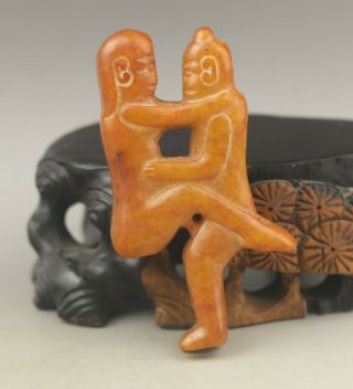 Old Chinese Natural Jade Hand - Carved Woman And Man Pendant