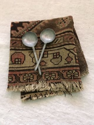 Primitive Antique Oriental Wool Rug Fragment In Wonderful Brown And Terra Cotta