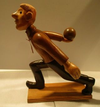 Rare Mid Century Bowling Carved Wooden 10 1/2 Inch Statue - - Italy