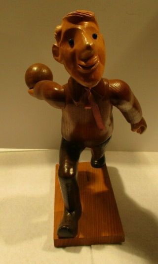 Rare Mid Century Bowling Carved Wooden 10 1/2 Inch Statue - - Italy 2