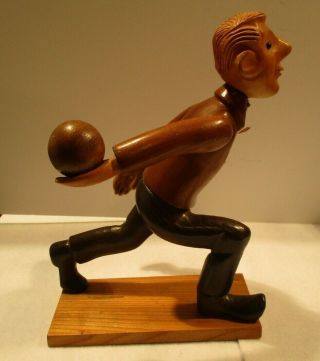 Rare Mid Century Bowling Carved Wooden 10 1/2 Inch Statue - - Italy 3