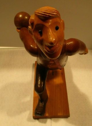 Rare Mid Century Bowling Carved Wooden 10 1/2 Inch Statue - - Italy 5