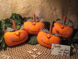 Set Of 4 Country Halloween Fabric Pumpkins Bowl Fillers Handmade Home Decor
