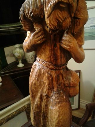 Large Antique Olive Religious Carving The Good Shepard Carrying a Lamb 3