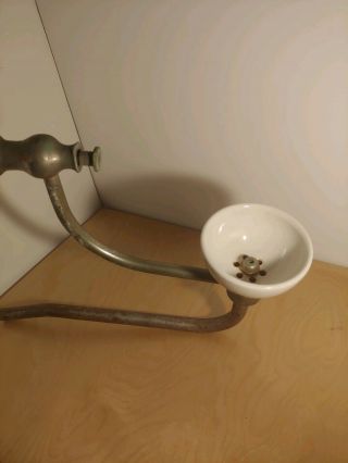 Vintage 4 " White Porcelain,  Nickel Pipe? Drinking Fountain,  Bubbler