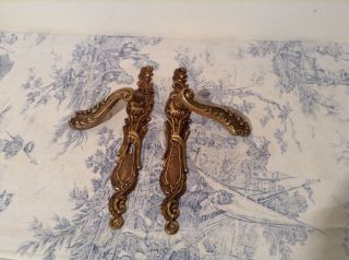 Pair Vintage French Door Handles & Finger Plates - Reclaimed Salvaged (2958)