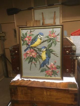 Fine Vintage Art Tapestry Exotic Birds In Tree Scene Wall Hanging Gift