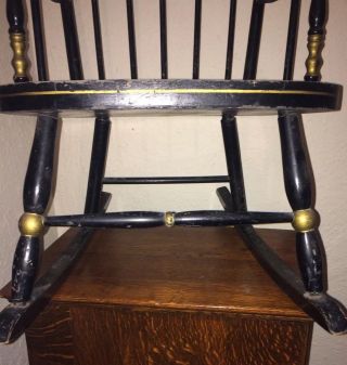 ANTIQUE Doll Bear Vintage NICHOLS STONE Childs Wood ROCKING CHAIR Painted Black 6