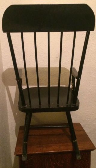 ANTIQUE Doll Bear Vintage NICHOLS STONE Childs Wood ROCKING CHAIR Painted Black 8
