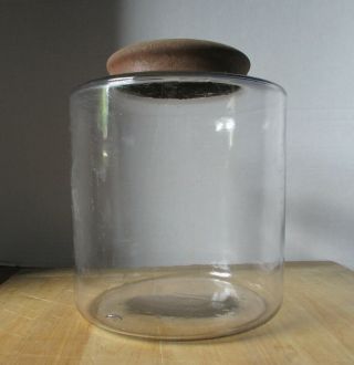 Antique 7 1/2 " Glass Apothecary Tobacco Storage Jar,  Domed Tin Lid