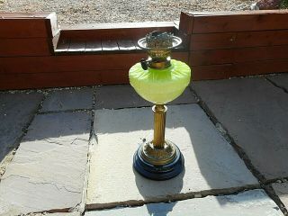 Antique Victorian Brass Corinthian Column Oil Lamp Base With Porcelain Plinth