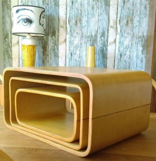 Vintage Mid Century Modern Modular Bent Plywood Nest Tables / Display Units