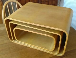 Vintage Mid Century Modern Modular Bent Plywood Nest Tables / Display Units 2