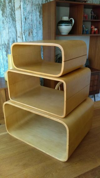 Vintage Mid Century Modern Modular Bent Plywood Nest Tables / Display Units 5