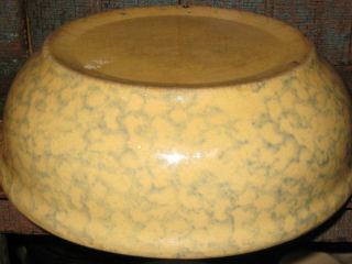 Antique Spongeware Bowl Yellow Ware Blue Spatterware 9 " Old Pottery Stoneware