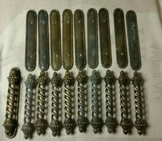 Vintage Japan Brass Door Drawer Pull Handles With Backplates 10