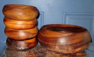 Vintage Mid Century Modern 5 Piece Wood Teak Salad Bowl Set 3